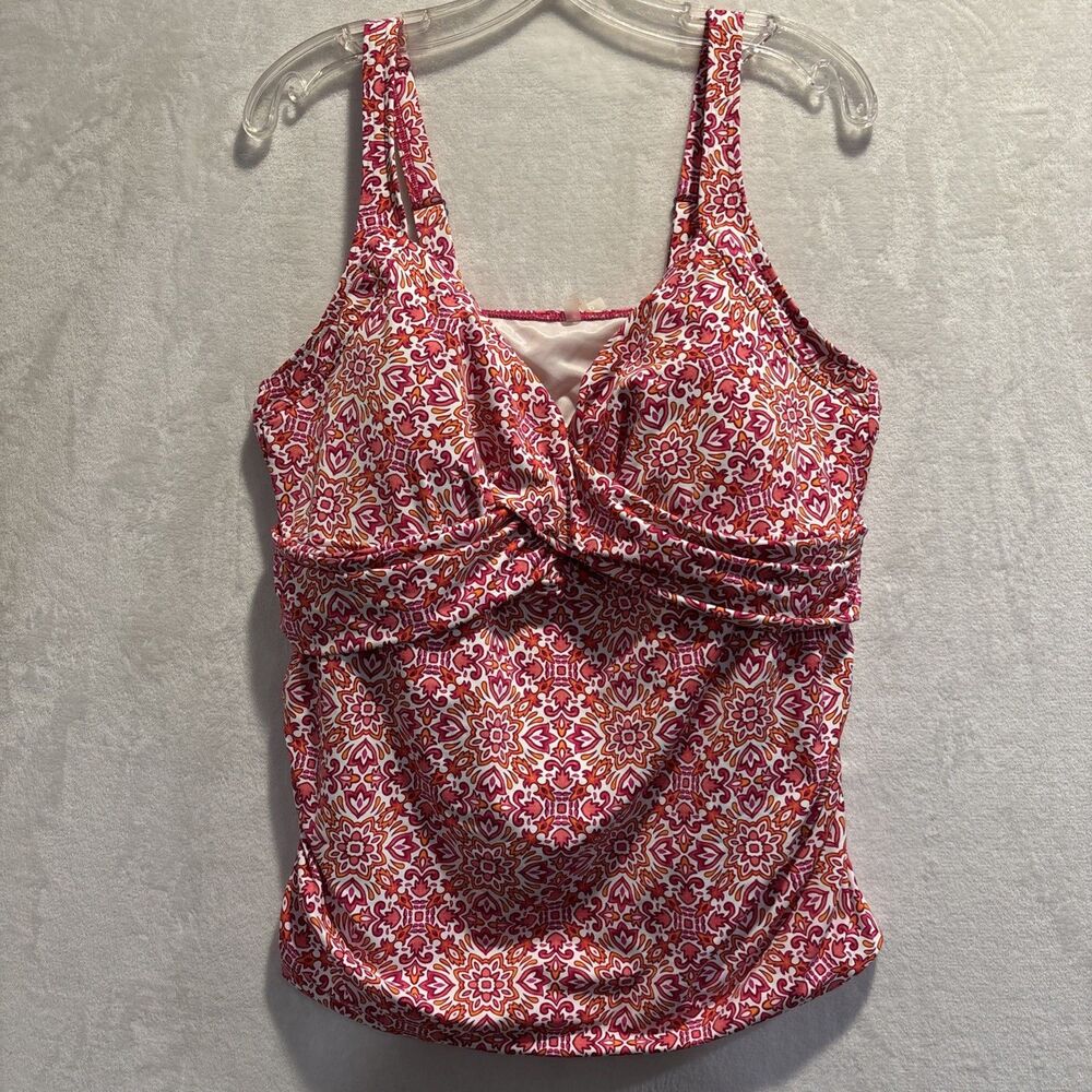 Lands' End Slimming Wrap Underwire Tankini Swim Top Womens Plus 18W Pink Orange